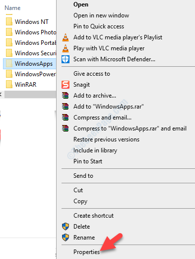 Windowsapps Højreklik Egenskaber