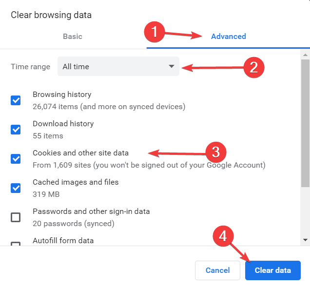 datos de navegación claros de Chrome