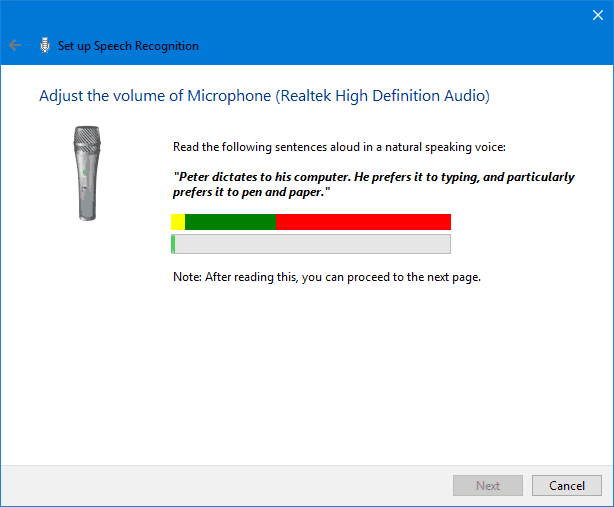 pc ხმის კონტროლი Windows 10 დაყენებულია მეტყველების ამოცნობა