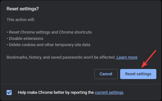 Resetovat 2 Facebook nefunguje v Chrome 