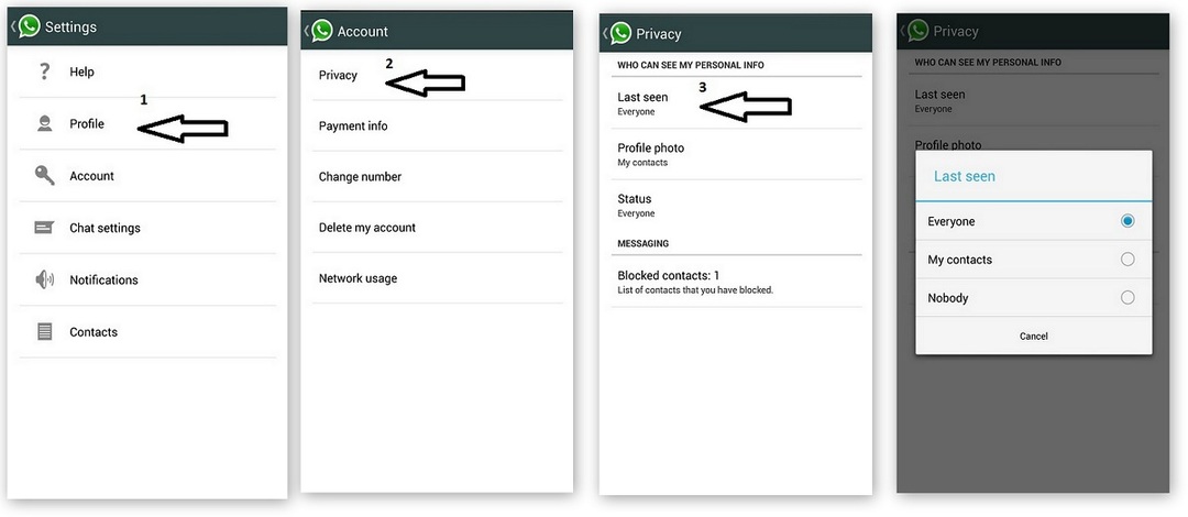 Whatsapp- الملف الشخصي- الموافقة المسبقة عن علم إخفاء