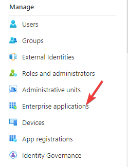 fare clic su applicazioni aziendali a sinistra di Azure Active Directory