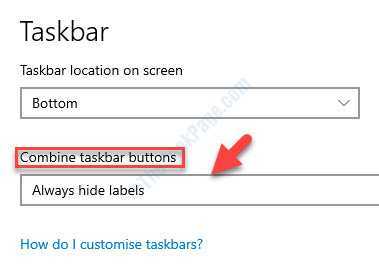 Configuración de la barra de tareas Barra de tareas Combinar botones de la barra de tareas Siempre etiquetas Hidel
