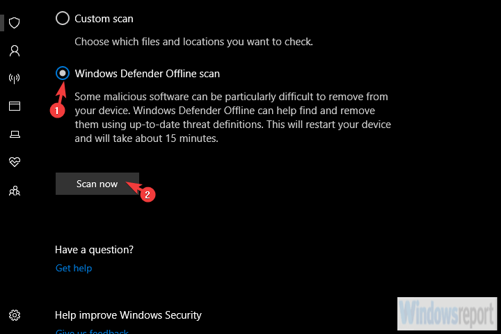skanowanie offline programu Windows Defender