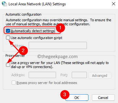 Kontrola nastavení LAN Automaticky zjišťovat nastavení Min