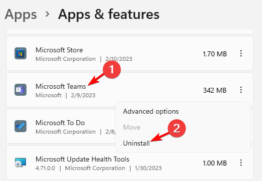 Microsoft टीमों की स्थापना रद्द करें