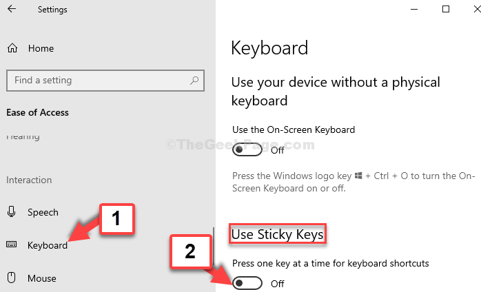 アクセスのしやすさキーボード使用スティッキーキーをオフにする