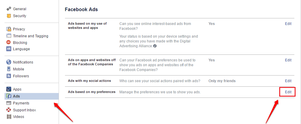 Prilagodite, katero vrsto facebook oglasov želite videti ali ne na facebooku
