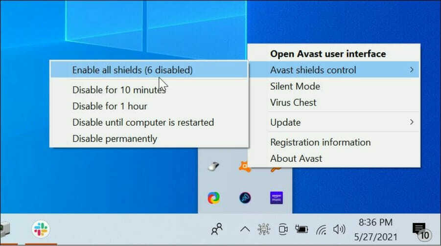 Avast 실드 제어 옵션 Windows 11 razer 시냅스를 설치하지 못했습니다.