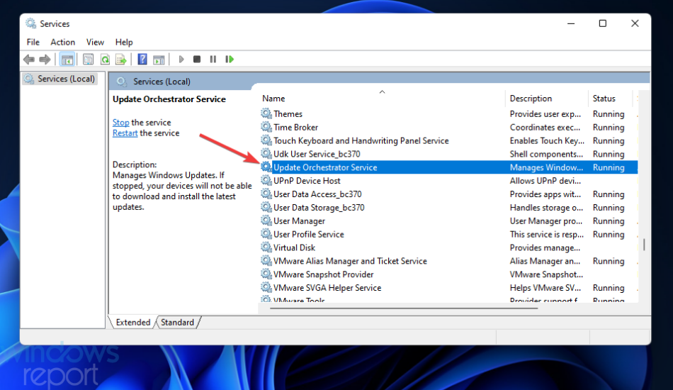 Päivitä Orchestrator Service Windows Update Jotain meni pieleen Windows 11