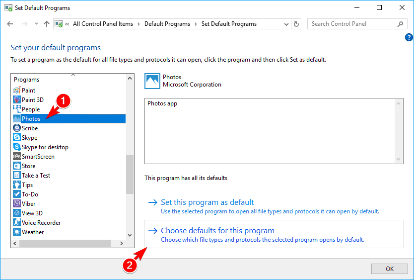 Wählen Sie die Standardeinstellungen für dieses Programm Einige Miniaturansichten zeigen Windows 10 nicht an