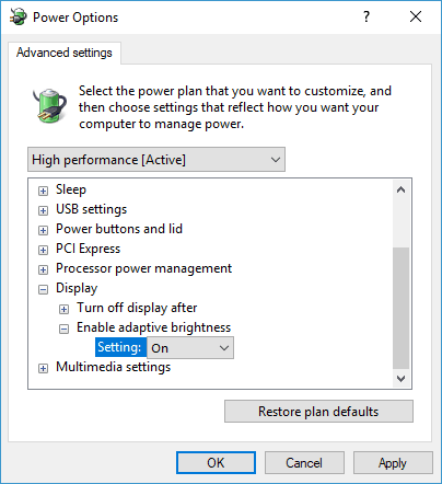 Opción de brillo atenuada Windows 10