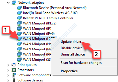 Wan Miniport (l2tp) Wan Miniport (مراقب الشبكة) انقر بزر الماوس الأيمن فوق تحديث برنامج التشغيل
