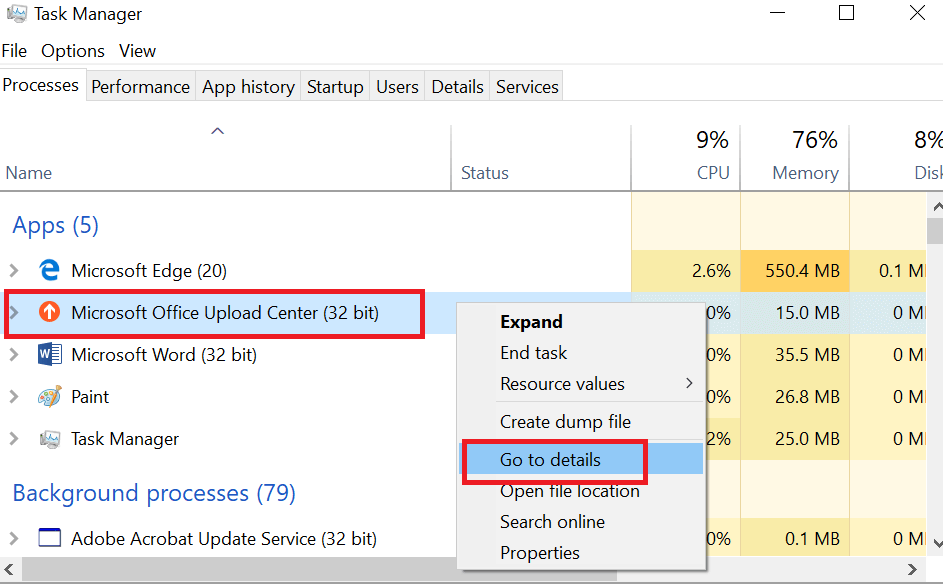 Microsoft Upload Center - Processo - Task Manager Si è verificato un errore durante l'accesso alla cache dei documenti di Office 