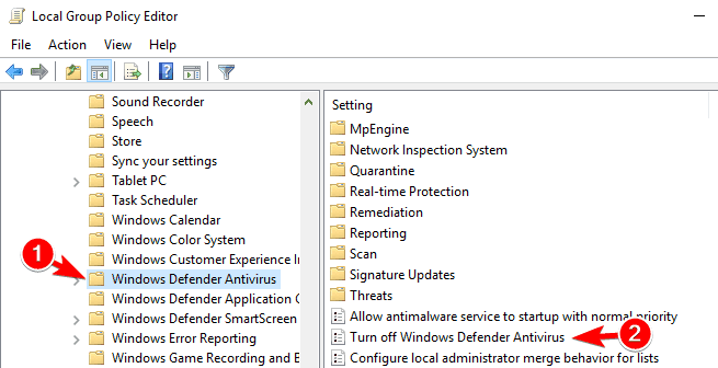 izklopite Windows Defender protivirusni program Msmpeng.exe je naletel na težavo