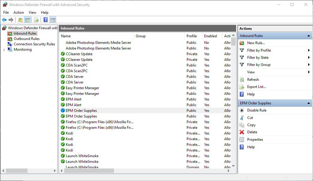 Firewall de Windows Defender Firewall de seguridad avanzada que permite el rango de ip