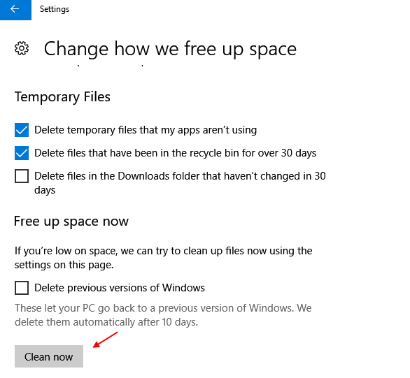 Nettoyer maintenant Windows 10
