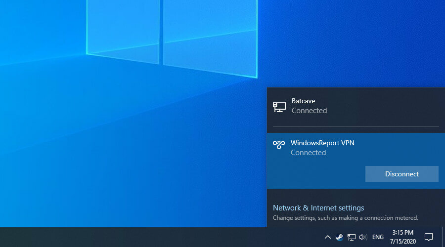 Windows 10 on kytketty VPN: ään