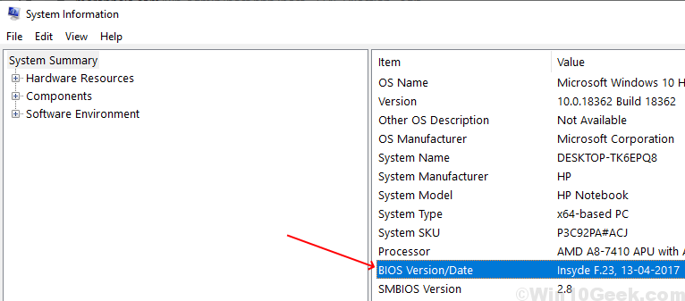 BIOS-i versiooni kontrollimine Windows 10-s