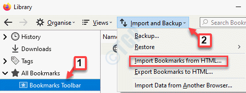 Libreria Segnalibri Barra degli strumenti Importazione e backup Importa segnalibri da Html