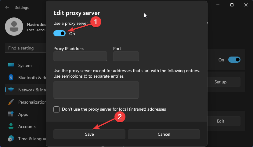 Desativar servidor proxy