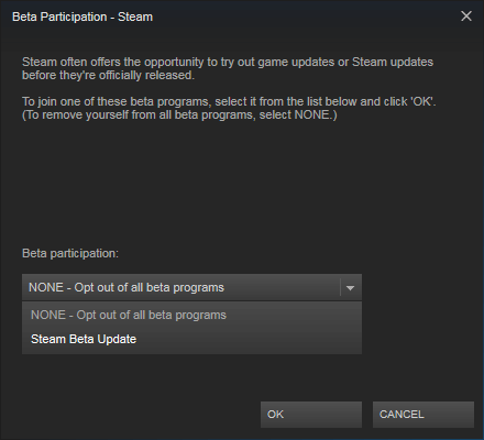 beeta osalus Steam API viga