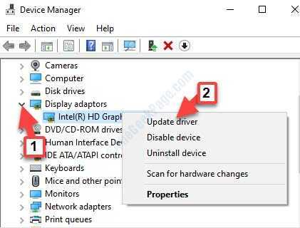 Device Manager Display Adapters Expand Graphic Adapter Clic droit Mettre à jour le pilote