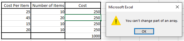 Excel-voorbeeldgegevens met fout