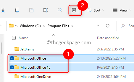 Brisanje programskih datotek mape Microsoft Office Min
