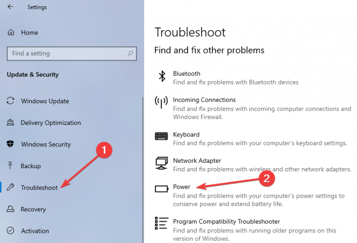Windows 10 za rješavanje problema s napajanjem