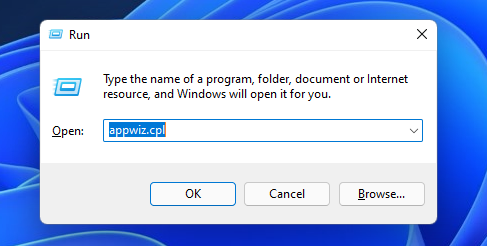 Appwiz.cpl-kommandoen Windows 11-oppdateringsfeil 0x800f0922