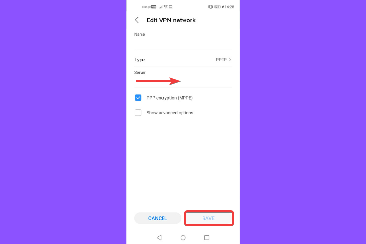 Huawei viser VPN-serveradresse
