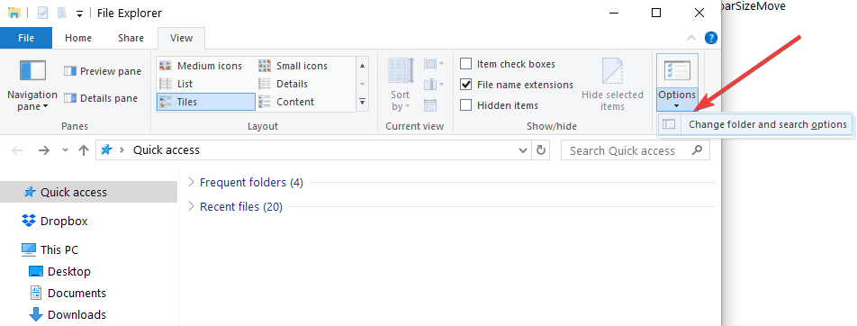 cambia le opzioni di ricerca della cartella Windows 10