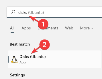 Start - skriv Disks - Disks (Ubuntu)