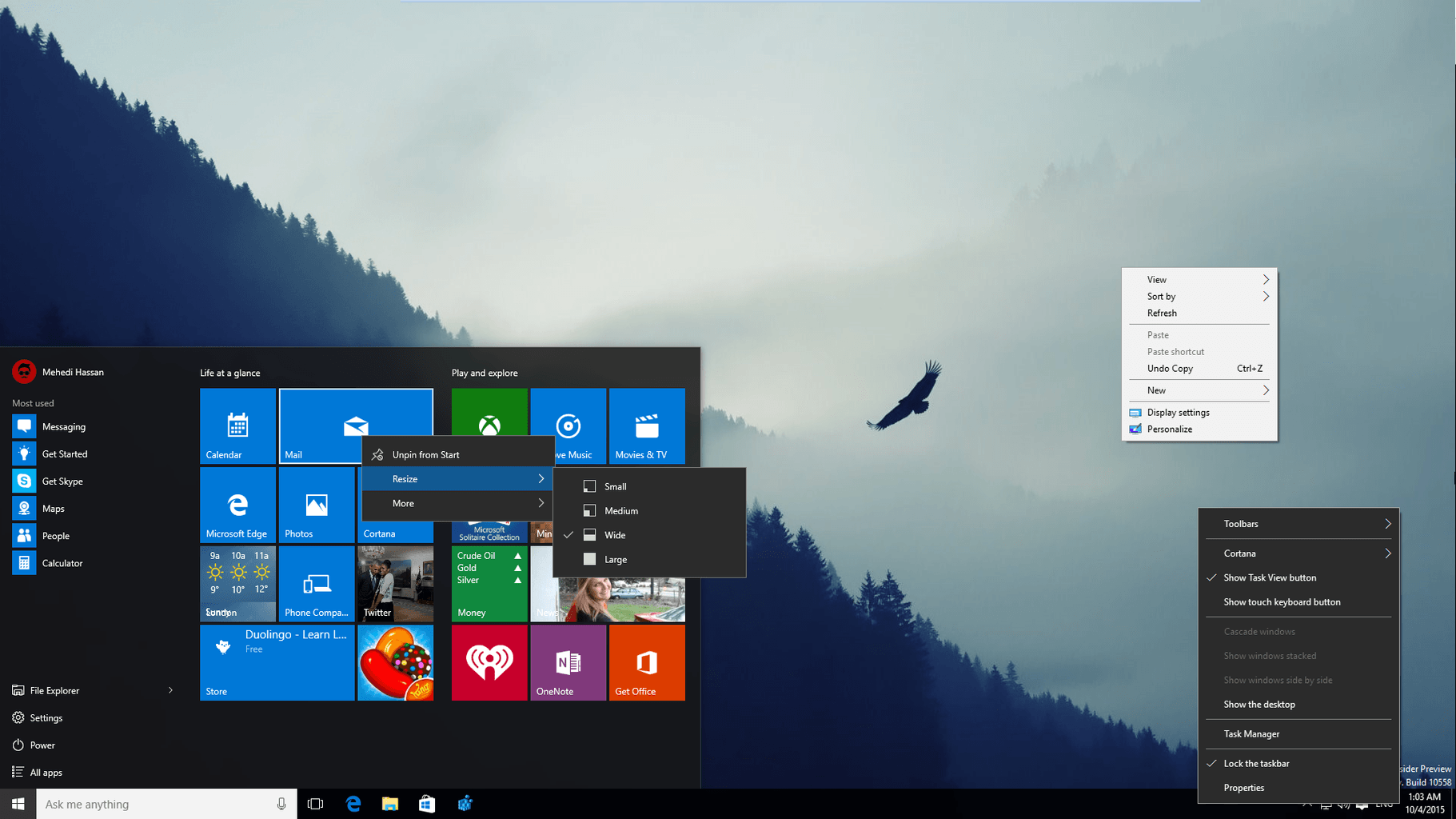 Windows 10 hurtigmeny