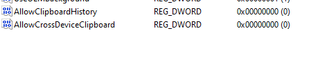 AllowCrossDeviceClipboard DWORD Windows 10 histórico da área de transferência não está funcionando