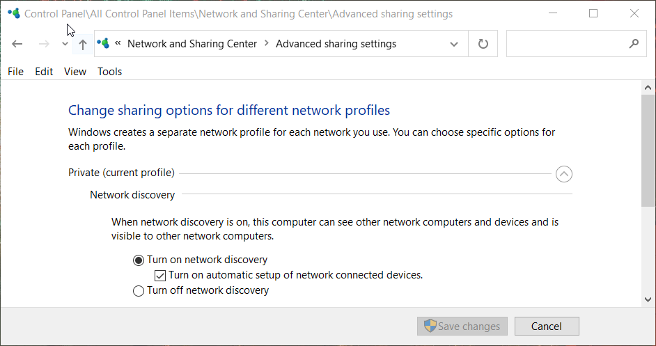La opción Activar descubrimiento de red accede a la carpeta compartida con diferentes credenciales