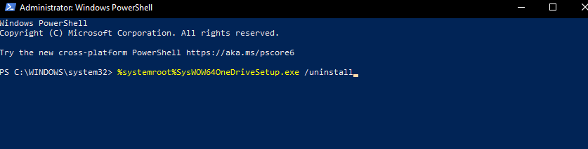 Comandă în PowerShell - eroare OneDrive 0x8004de86