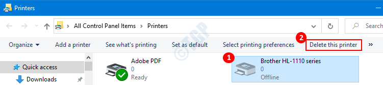 Távolítsa el a nyomtatókat a Nyomtatók mappából