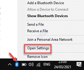 Barra de tarefas Bluetooth Clique com o botão direito em Abrir configurações