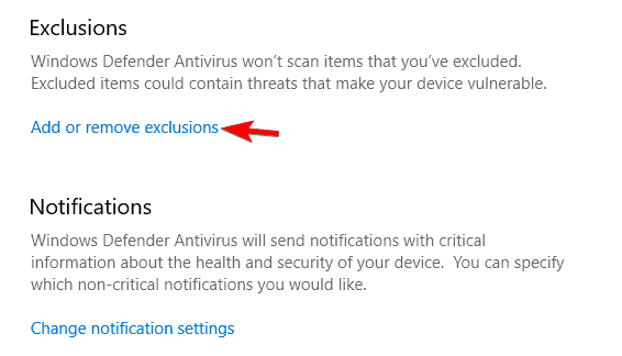 ajouter des exclusions Windows Defender
