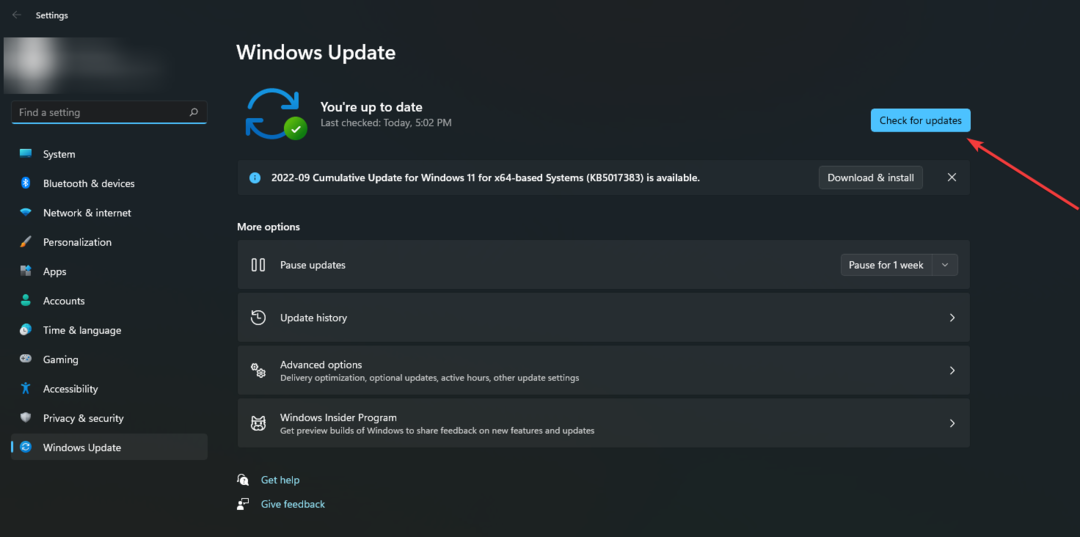 Windows-inställningar kontrollera efter uppdateringar alternativ