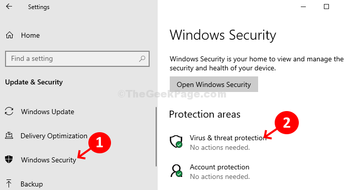 Iestatījumi Windows drošības vīrusu un draudu aizsardzība