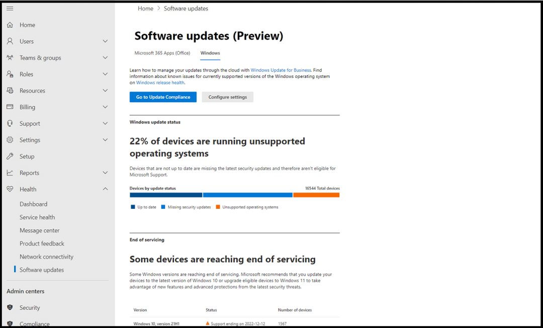 Update Windows en Office via het Microsoft 365 Admin Center