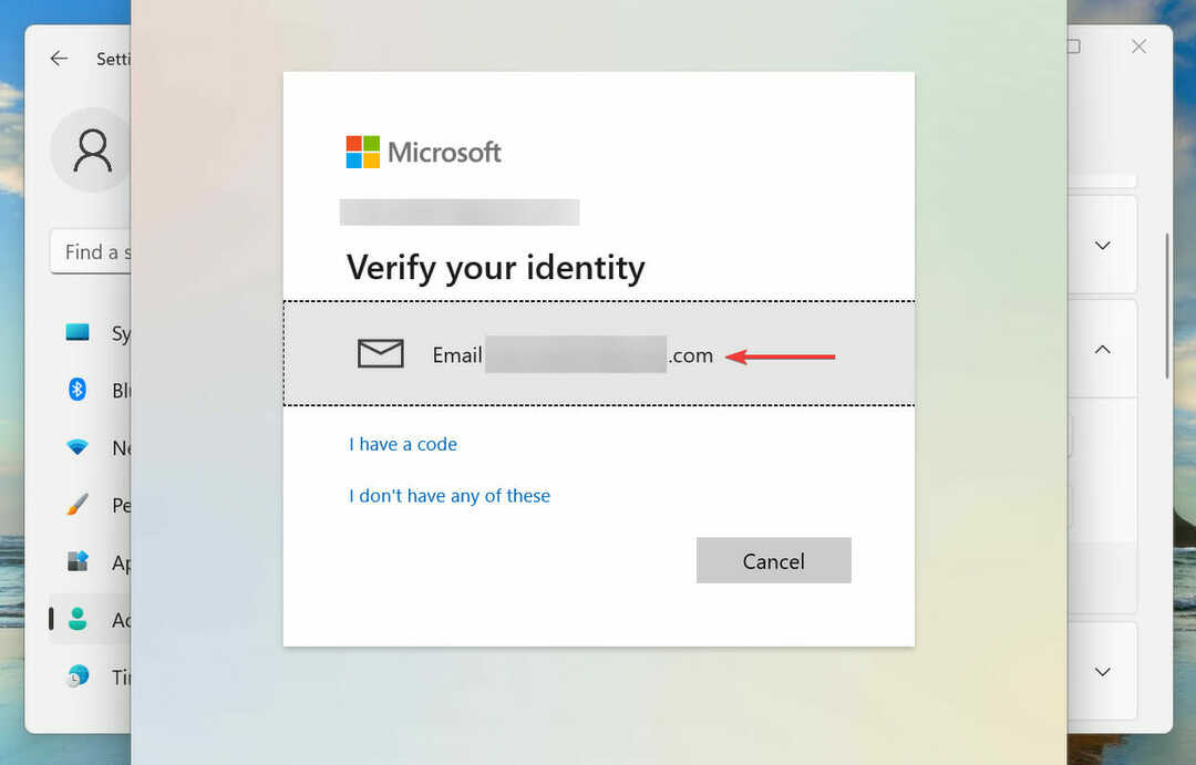 Valige koodi saamiseks e-posti ID