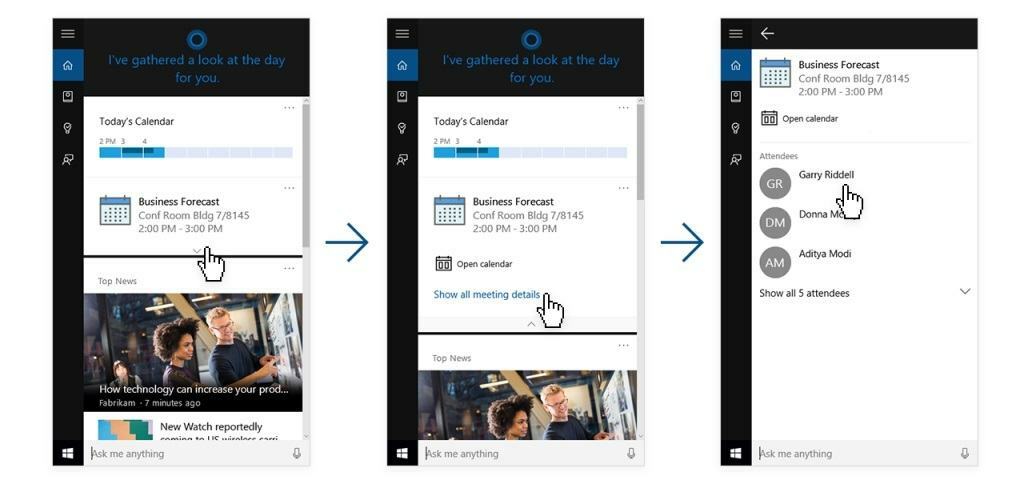 Microsoft는 Windows 10 Cortana에 LinkedIn 데이터를 기본적으로 통합합니다.