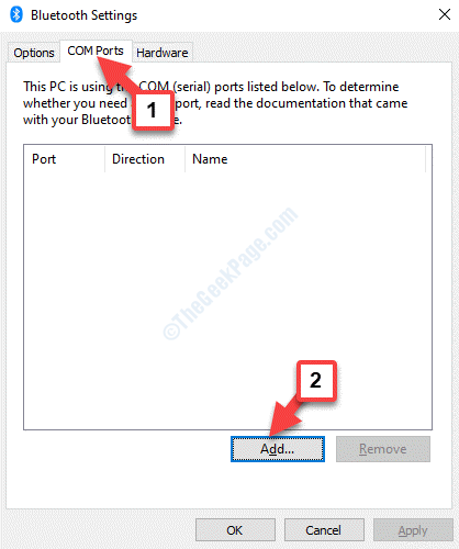 Bluetooth-innstillinger Com Ports Legg til