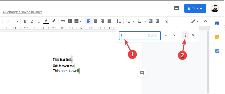 klávesová skratka vyhľadávania - Ako v Google Docs zväčšiť bodky