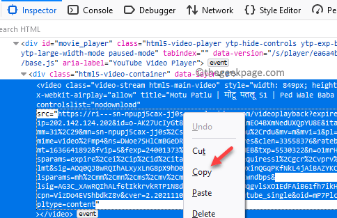 قم بتوسيع فئة Div = html5 رمز حاوية الفيديو انقر نقرًا مزدوجًا على عنوان URL بجوار Src Copy Min (2)