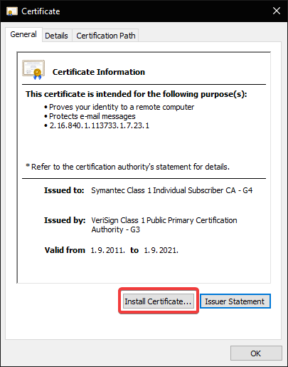 Виндовс нема довољно података за верификацију овог сертификата 